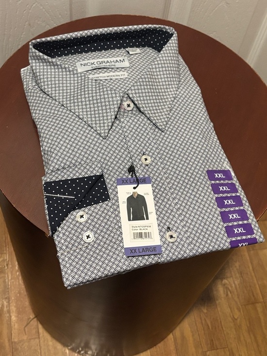 Nick Graham Other - Nick Graham Men’s Modern Fit Dress Shirt - Navy/White Geometric (XXL) (C1-X)